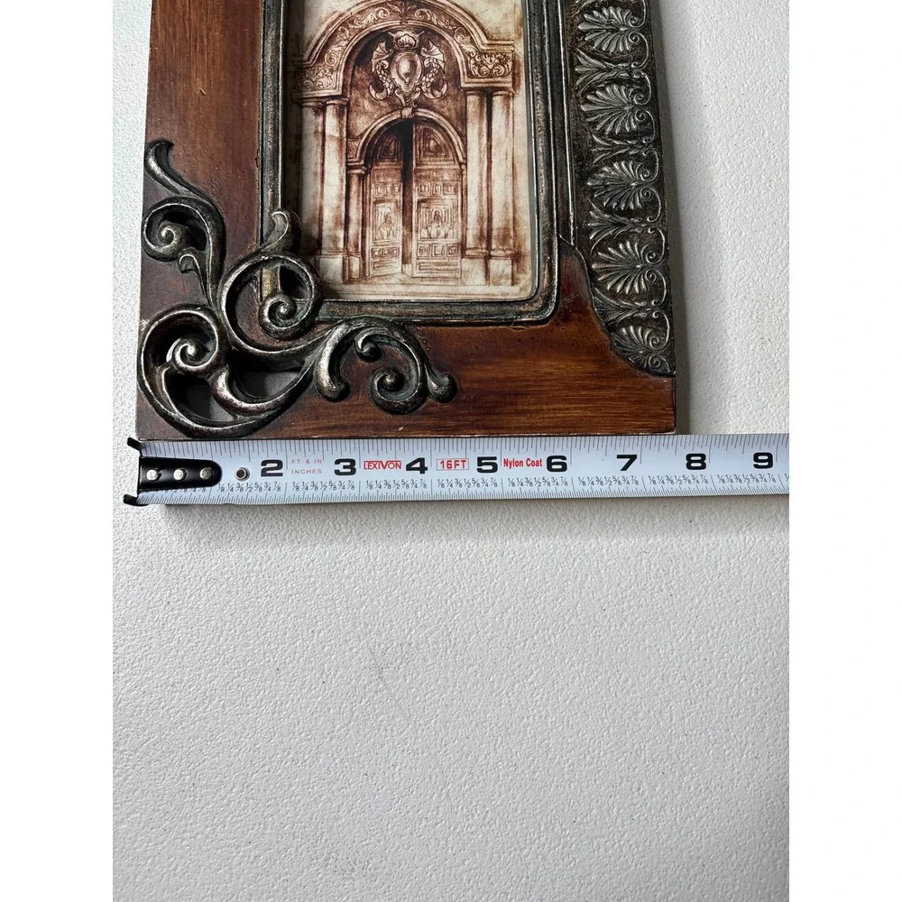 Ornate Heavy Picture Frame 4x6 Brown Silver Baroque Tabletop Scroll